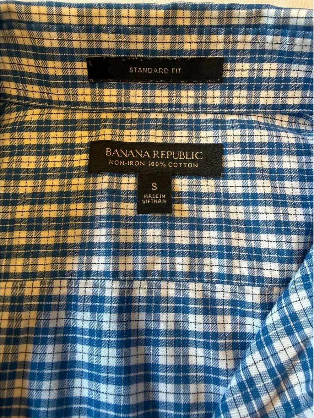 Banana Republic Men’s Standard Fit Non-Iron 100% Cotton Blue Check Shirt Size S